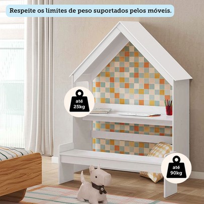 Mesa Infantil Casinha Montessoriana com Banco 100% Mdf Branco Brilho - Móveis Peroba