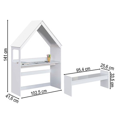Mesa Infantil Casinha Montessoriana com Banco 100% Mdf Branco Brilho - Móveis Peroba