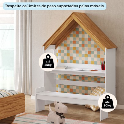 Mesa Infantil Casinha Montessoriana com Banco 100% Mdf Branco Brilho/Amêndoa - Móveis Peroba