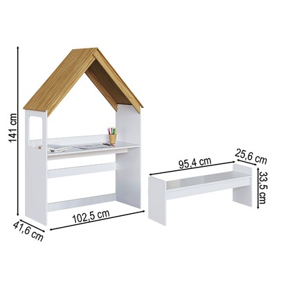 Mesa Infantil Casinha Montessoriana com Banco 100% Mdf Branco Brilho/Amêndoa - Móveis Peroba