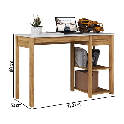 Mesa Infantil 1 Gaveta 2 Prateleiras 100% Mdf 7994 Branco Brilho/Amêndoa - Móveis Peroba