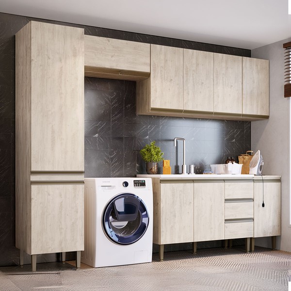 Lavanderia Completa Hermínia 10 Portas 3 Gavetas Crema - Pnr Móveis