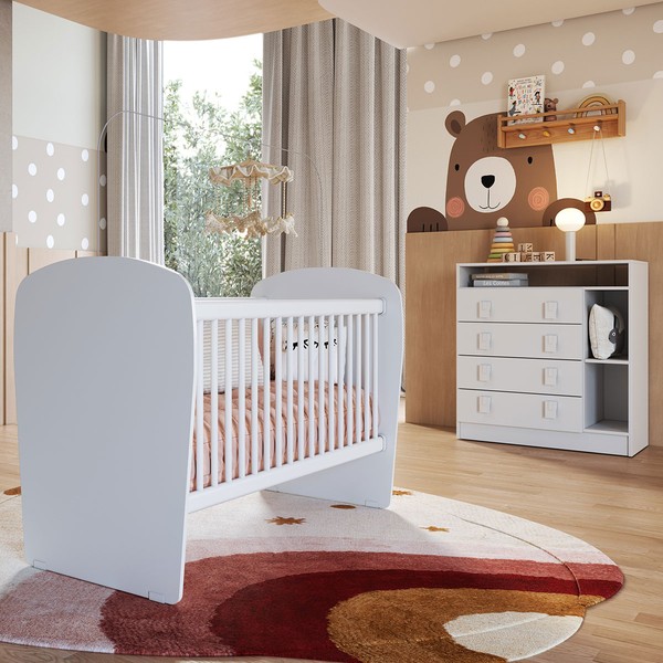 Quarto de Bebê Completo Corujinha 4 Gavetas Branco - percasa