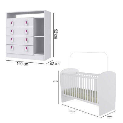 Quarto de Bebê Completo Corujinha 4 Gavetas Branco - percasa