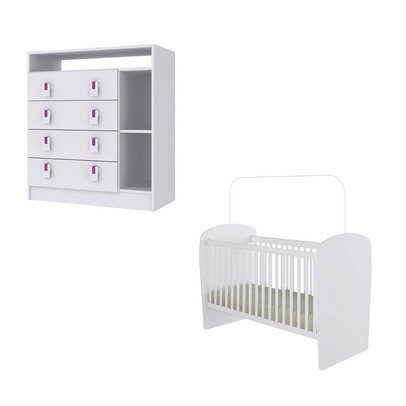 Quarto de Bebê Completo Corujinha 4 Gavetas Branco - percasa