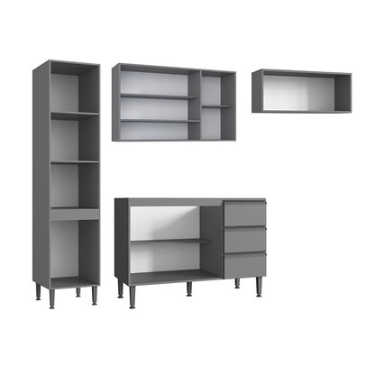 Lavanderia Completa Hermínia 8 Portas 3 Gavetas Cinza - Pnr Móveis