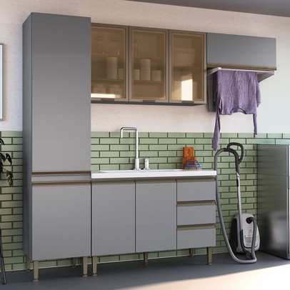 Lavanderia Completa Hermínia 8 Portas 3 Gavetas Cinza - Pnr Móveis