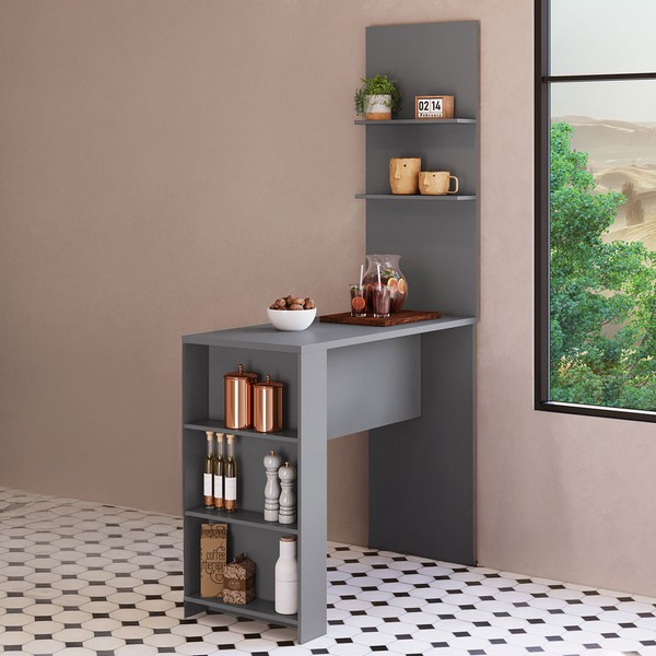 Bancada de Cozinha Nara 5 Prateleiras Cinza - Pnr Móveis