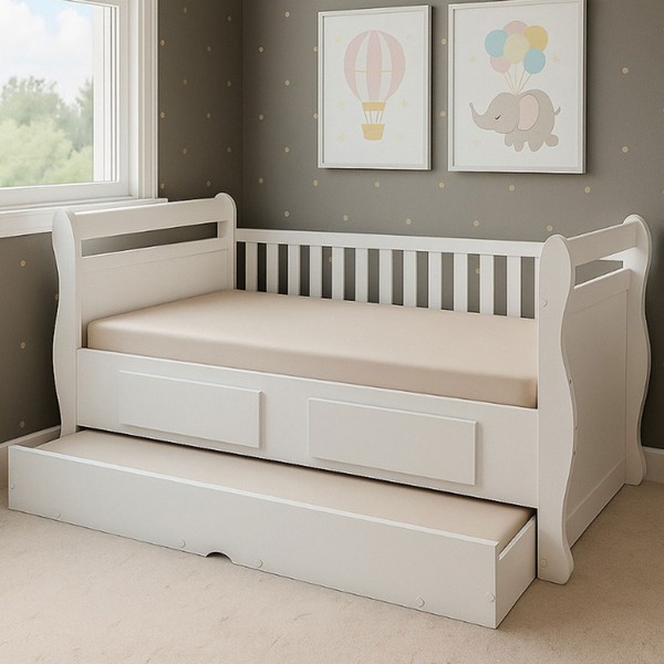 Cama Infantil Bicama Maria 2 Gavetas 100% Mdf Branco - Móveis Peroba