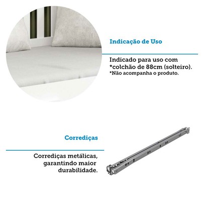 Cama Infantil Bicama Maria 2 Gavetas 100% Mdf Branco Brilho/Amêndoa - Móveis Peroba