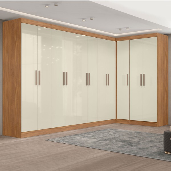 Guarda-Roupa Casal Modulado Paris 11 Portas 4 Gavetas Cinamomo/Off White - Maxel
