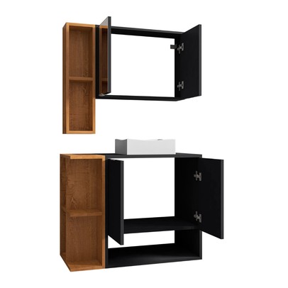 Armário de Banheiro Reyka 4 Portas Preto/Naturalle - Pnr Móveis