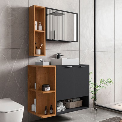 Armário de Banheiro Reyka 4 Portas Preto/Naturalle - Pnr Móveis