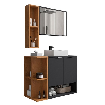 Armário de Banheiro Reyka 4 Portas Preto/Naturalle - Pnr Móveis