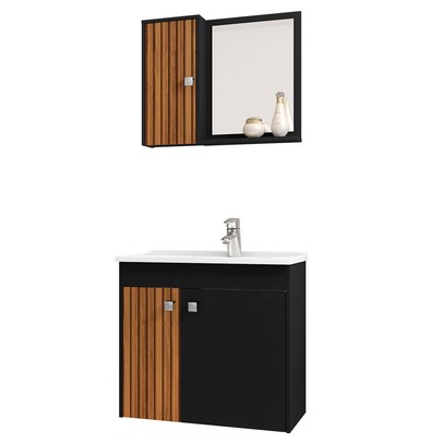 Armário de Banheiro 3 Portas com Cuba Zalma Preto Fosco - Pnr Móveis