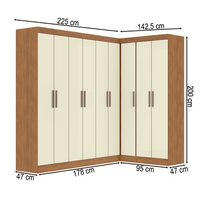 Guarda-Roupa Casal Modulado Paris 9 Portas 2 Gavetas Cinamomo/Off - Maxel