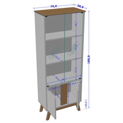 Cristaleira Beverly 4 Portas com Vidro Naturalle/Off White - Pnr Móveis