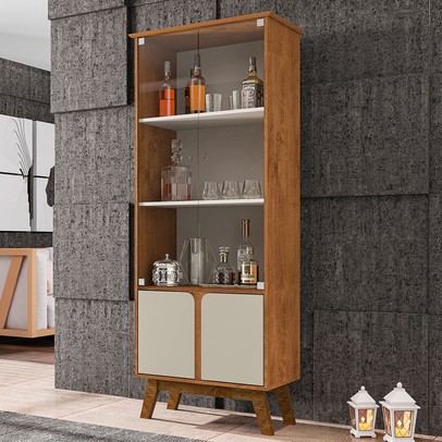 Cristaleira Beverly 4 Portas com Vidro Naturalle/Off White - Pnr Móveis