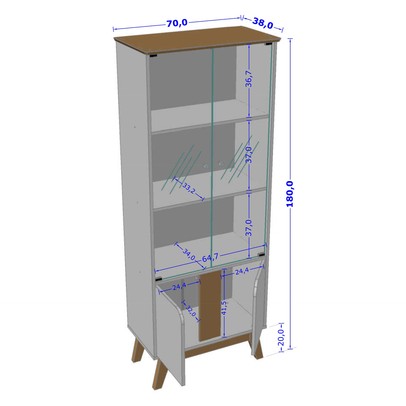Cristaleira Beverly 4 Portas Off-White/Cinamomo - Pnr Móveis