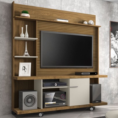 Estante para TV Até 47 Polegadas 1 Porta Velletri Cinamomo/Off White - Pnr Móveis