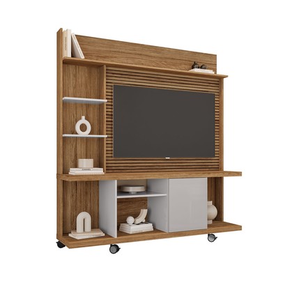 Estante para TV Até 47 Polegadas 1 Porta Velletri Ripado 3d Off White/Cinamomo - Pnr Móveis