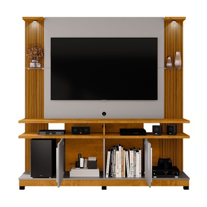 Estante para TV Até 60 Polegadas Meyer com Led 2 Portas Ripado Naturalle/Off-White - Pnr Móveis