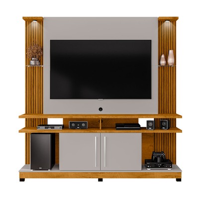 Estante para TV Até 60 Polegadas Meyer com Led 2 Portas Ripado Naturalle/Off-White - Pnr Móveis