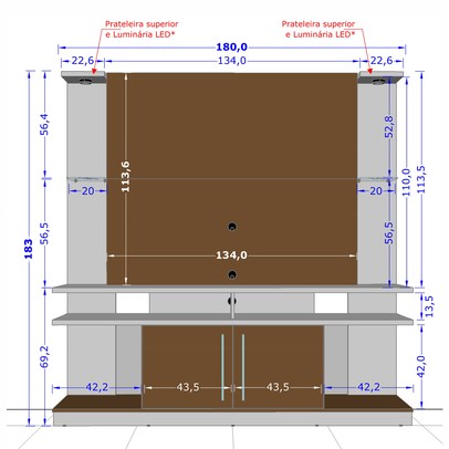Estante para TV Até 60 Polegadas Meyer com Led 2 Portas Ripado Naturalle/Off-White - Pnr Móveis