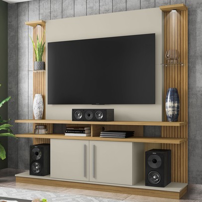 Estante para TV Até 60 Polegadas Meyer com Led Cinamono/Off White - Pnr Móveis