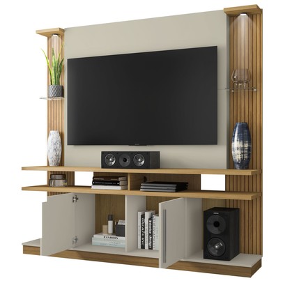 Estante para TV Até 60 Polegadas Meyer com Led Cinamono/Off White - Pnr Móveis