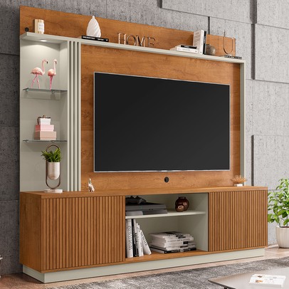 Estante para TV Até 65 Polegadas Brunner 2 Portas Naturalle/Off White - Pnr Móveis