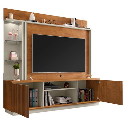 Estante para TV Até 65 Polegadas Brunner 2 Portas Naturalle/Off White - Pnr Móveis