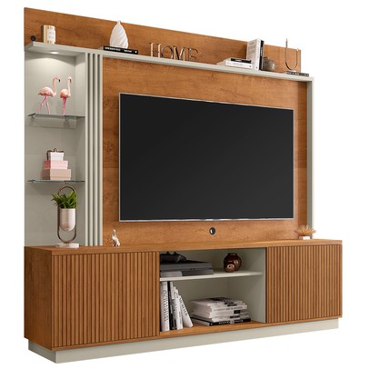 Estante para TV Até 65 Polegadas Brunner 2 Portas Naturalle/Off White - Pnr Móveis