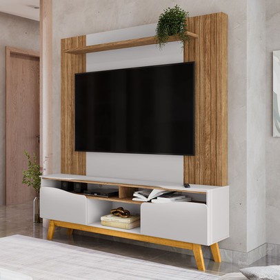 Estante para TV Até 75 Polegadas Lune 2 Portas Cinamomo/Off White - Pnr Móveis