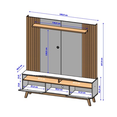 Estante para TV Até 75 Polegadas Lune 2 Portas Naturalle/Off White - Pnr Móveis