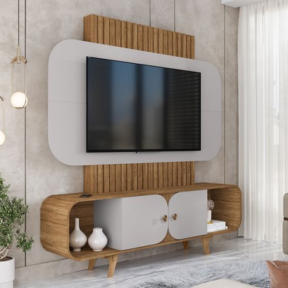 Estante para TV Até 75 Polegadas Andros 2 Portas Cinamomo/Off White - Pnr Móveis