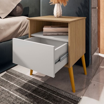 Mesa de Cabeceira Alfama 1 Gaveta Cinamomo/Off White - Pnr Móveis