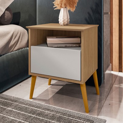 Mesa de Cabeceira Alfama 1 Gaveta Cinamomo/Off White - Pnr Móveis