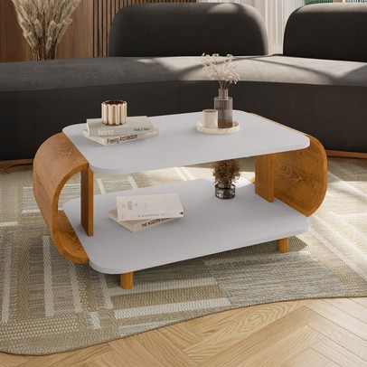 Mesa de Centro Alpine Off White/Naturalle - Pnr Móveis