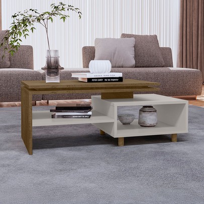 Mesa de Centro Hardy 1 Prateleira Cinamomo/Off White - Pnr Móveis