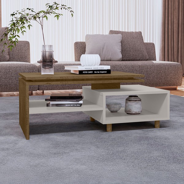 Mesa de Centro Hardy 1 Prateleira Cinamomo/Off White - Pnr Móveis