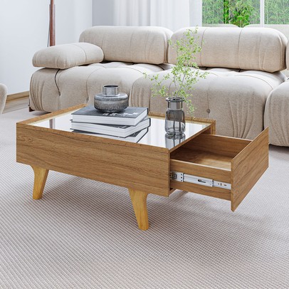 Mesa de Centro Camille 1 Gaveta com Espelho Cinamomo - Pnr Móveis