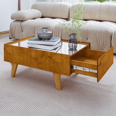 Mesa de Centro Camille 1 Gaveta com Espelho Naturalle - Pnr Móveis