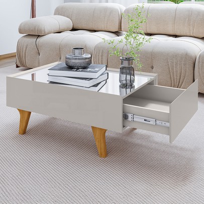 Mesa de Centro Camille 1 Gaveta com Espelho Off White - Pnr Móveis