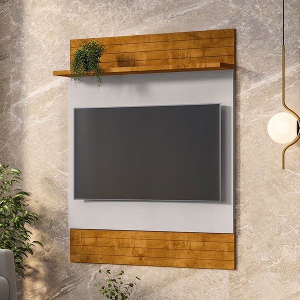 Painel para TV Até 48 Polegadas Melvita 1 Prateleira Naturalle/Off White - Pnr Móveis