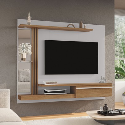 Painel para TV Até 55 Polegadas Volga 1 Porta com Led Naturalle/Off White - Pnr Móveis