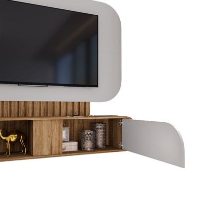 Painel para TV Até 55 Polegadas Lior 1 Porta Cinamomo/Off White - Pnr Móveis