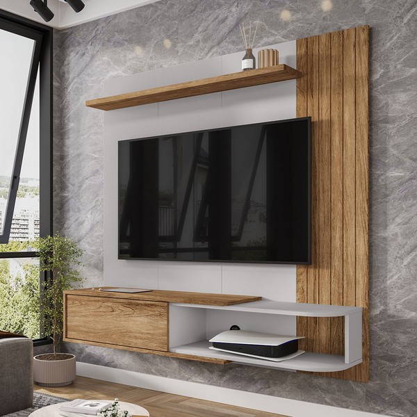 Painel para TV Até 55 Polegadas Alonso 1 Porta Cinamomo/Off White - Pnr Móveis