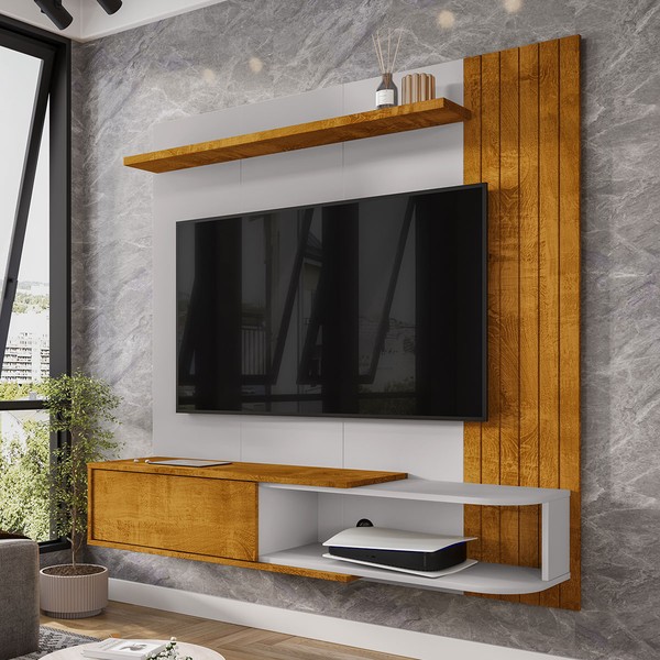Painel para TV Até 55 Polegadas Alonso 1 Porta Naturalle/Off White - Pnr Móveis
