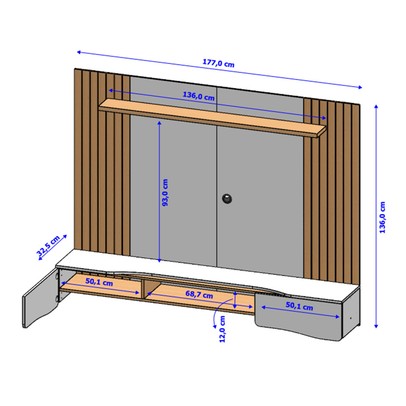 Painel para TV Até 65 Polegadas Albon 2 Portas Naturalle/Off White - Pnr Móveis